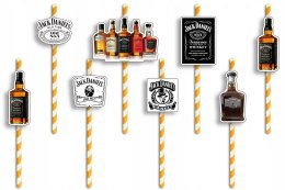 SŁOMKI URODZINOWE z POSTACIAMI - ALKOHOL WHISKY OZDOBY URODZINY - 8 szt.
