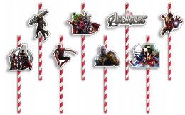 SŁOMKI URODZINOWE z POSTACIAMI - AVENGERS IRONMAN SPIDERMAN - 8 szt.