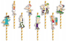SŁOMKI URODZINOWE z POSTACIAMI - FINEASZ I FERB BAJKI FILMY - 8 szt.