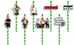 SŁOMKI URODZINOWE z POSTACIAMI - GTA V BAJKI GRY FILMY URODZINY - 8 szt.