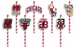 SŁOMKI URODZINOWE z POSTACIAMI - NBA BULLS KOSZYKÓWKA DRUŻYNY - 8 szt.