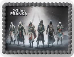 PROSTOKĄTNY OPŁATEK NA TORT A4 20x29CM - ASSASSIN GRY + IMIĘ GRATIS