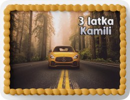 PROSTOKĄTNY OPŁATEK NA TORT A4 20x29CM - MERCEDES AUTA + IMIĘ GRATIS