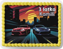 PROSTOKĄTNY OPŁATEK NA TORT A4 20x29CM - SAMOCHODY + IMIĘ GRATIS