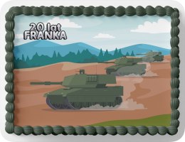 PROSTOKĄTNY OPŁATEK NA TORT A4 20x29CM - WOJSKO CZOŁG + IMIĘ GRATIS