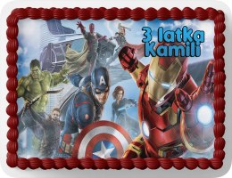 PROSTOKĄTNY OPŁATEK NA TORT A4 20x29CM - AVENGERS + IMIĘ GRATIS