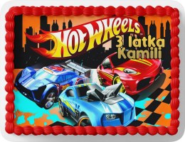 PROSTOKĄTNY OPŁATEK NA TORT A4 20x29CM - HOT WHEELS AUTA + IMIĘ GRATIS
