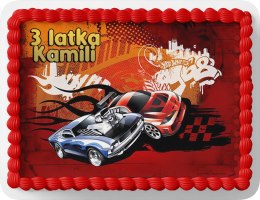 PROSTOKĄTNY OPŁATEK NA TORT A4 20x29CM - HOT WHEELS AUTA + IMIĘ GRATIS