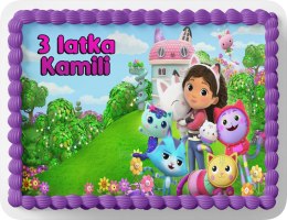 PROSTOKĄTNY OPŁATEK NA TORT A4 20x29CM - KOCI DOMEK GABI + IMIĘ GRATIS