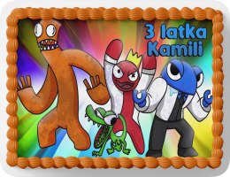 PROSTOKĄTNY OPŁATEK NA TORT A4 20x29CM - RAINBOW FRIENDS + IMIĘ GRATIS