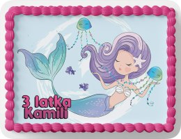 PROSTOKĄTNY OPŁATEK NA TORT A4 20x29CM - SYRENKA WZORY + IMIĘ GRATIS