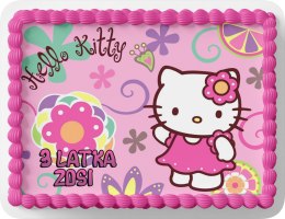 PROSTOKĄTNY OPŁATEK NA TORT A4 20x29CM - HELLO KOTEK KOTKI + IMIĘ GRATIS