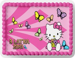 PROSTOKĄTNY OPŁATEK NA TORT A4 20x29CM - HELLO KOTEK KOTKI + IMIĘ GRATIS