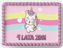 PROSTOKĄTNY OPŁATEK NA TORT A4 20x29CM - JEDNOROŻEC UNICORN + IMIĘ GRATIS