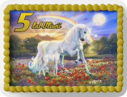 PROSTOKĄTNY OPŁATEK NA TORT A4 20x29CM - JEDNOROŻEC UNICORN + IMIĘ GRATIS