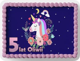 PROSTOKĄTNY OPŁATEK NA TORT A4 20x29CM - JEDNOROŻEC UNICORN + IMIĘ GRATIS