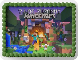 PROSTOKĄTNY OPŁATEK NA TORT A4 20x29CM - MINE.CRAFT + IMIĘ GRATIS