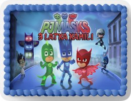 PROSTOKĄTNY OPŁATEK NA TORT A4 20x29CM - PIDŻAMERSI PJMASKS + IMIĘ GRATIS