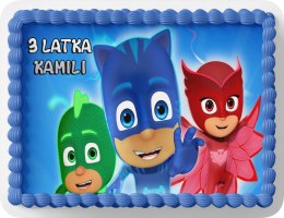 PROSTOKĄTNY OPŁATEK NA TORT A4 20x29CM - PIDŻAMERSI PJMASKS + IMIĘ GRATIS