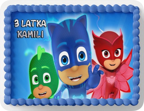 PROSTOKĄTNY OPŁATEK NA TORT A4 20x29CM - PIDŻAMERSI PJMASKS + IMIĘ GRATIS PROSTOKĄTNY OPŁATEK NA TORT A4 20x29CM - PIDŻAMERSI PJMASKS + IMIĘ GRATIS