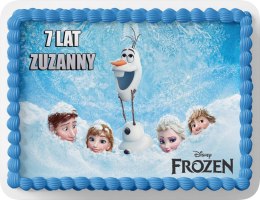 PROSTOKĄTNY OPŁATEK NA TORT A4 20x29CM - KRAINA LODU + IMIĘ GRATIS