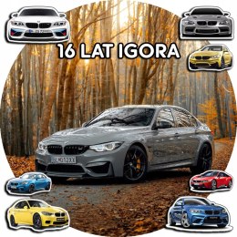 OPŁATEK NA TORT 30CM - SAMOCHODY AUTA BMW + IMIĘ + GRATIS! 24CM 26CM
