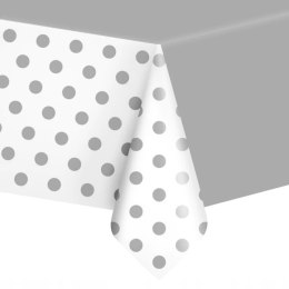 Obrus Srebrny w kropki 137x274cm na przyjęcie